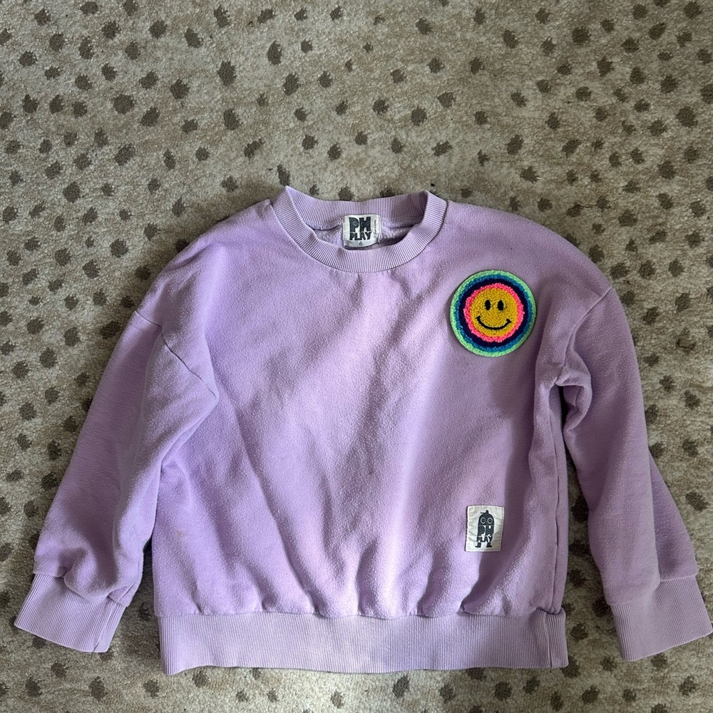 Petite Hailey Purple Kids Sweatshirt with Smiley Patch